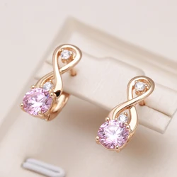 Kinel Vintage Pink Natural Zircon Earrings For Women 585 Rose Gold Color Fine Daily Jewelry Easy Matching 8 Shape Earring