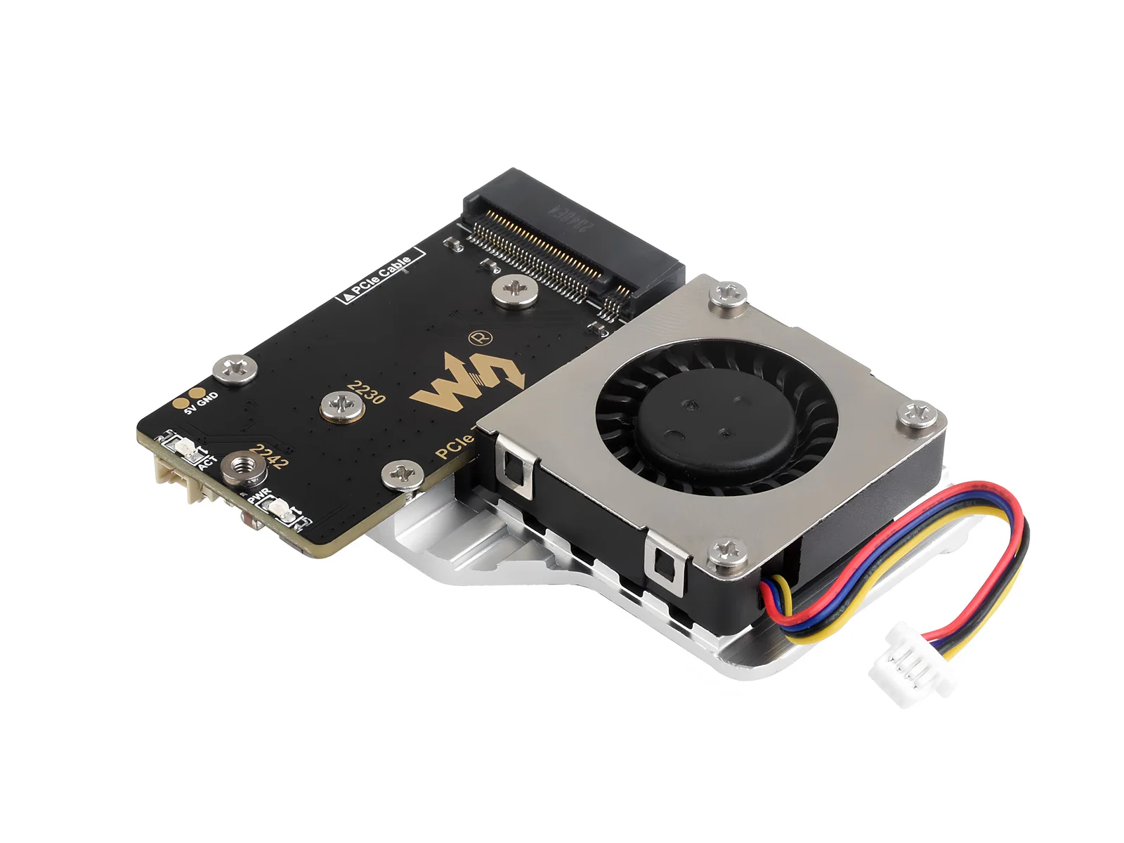 

Waveshare PCIe To M.2 Adapter Board (E) For Raspberry Pi 5, Cooling Fan, Compatible With 2242/2230 Size NVMe Protocol M.2 SSD