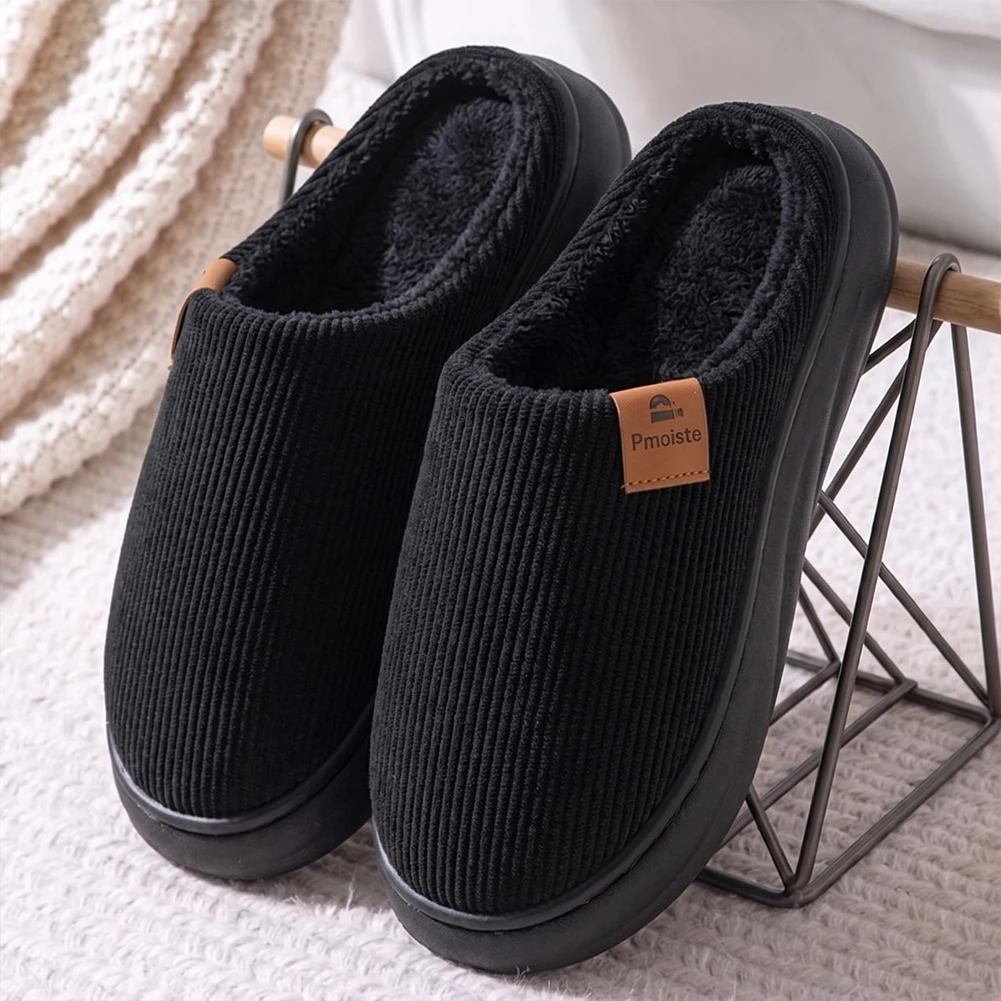 Wide Last Men's Arch Support Slippers EVA Thick Soled Shoes anti Slip Memory Cotton Pad Striped Design Winter Warm Home Shoes