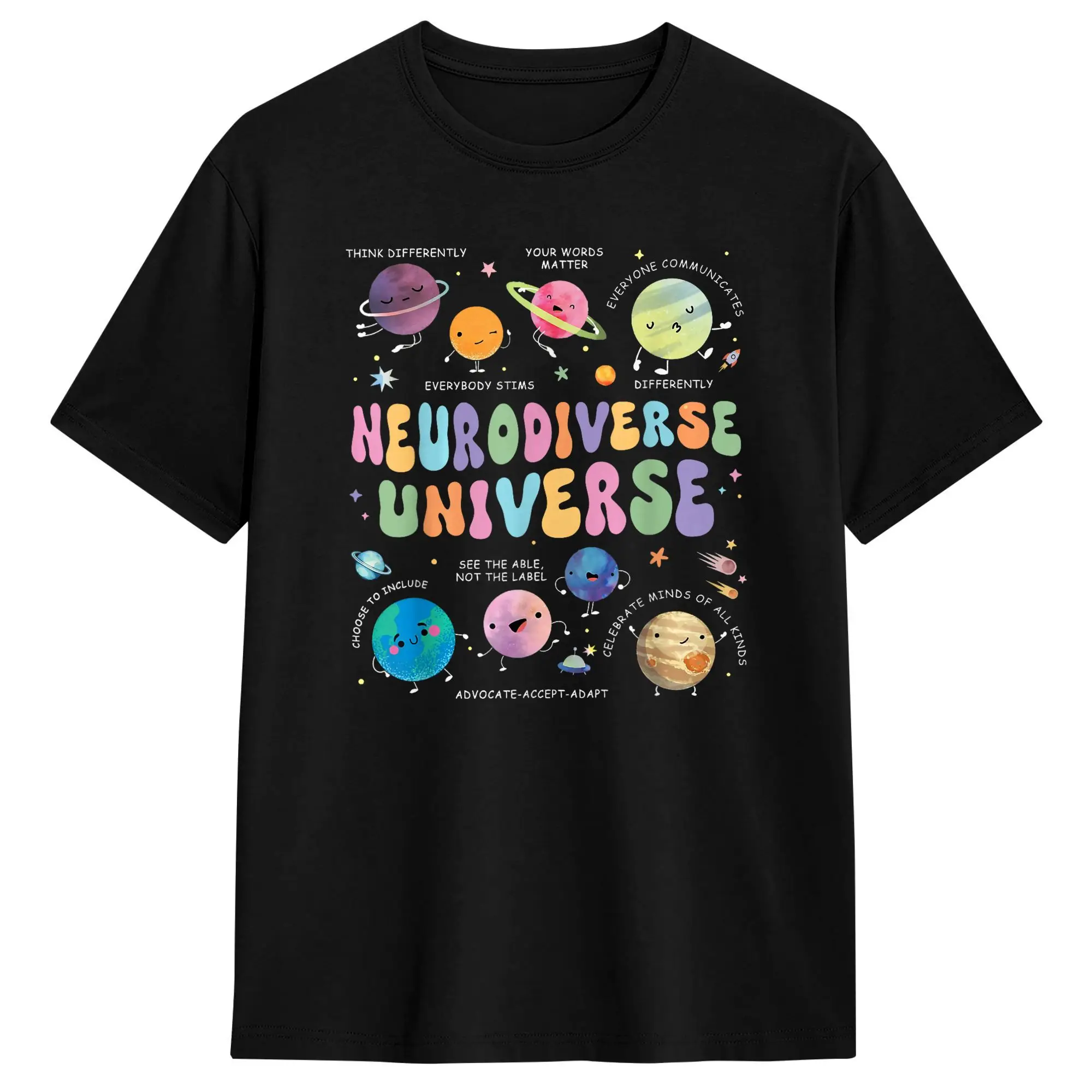 Men's Accept Neurodiverse Universe Autism T Shirt  100% Cotton Tops Unique Short Sleeve O Neck Tees Unique T-Shirt
