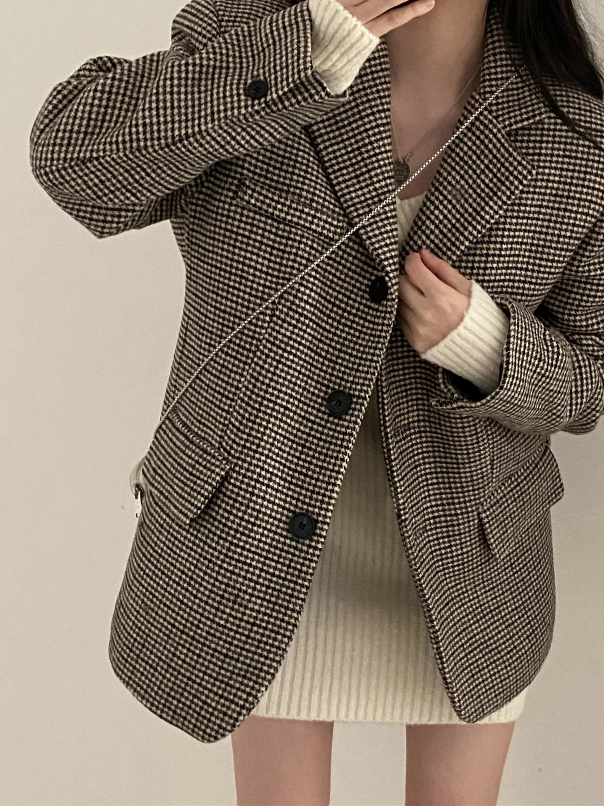 Casaco Curto Retro Chic para Outono Inverno F Solto com Manga Longa Gola de Terno Estampa em Cores Versátil Jaqueta de...