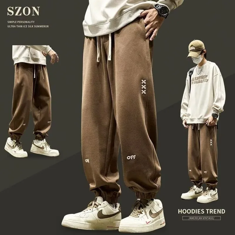 

Embroidered letter sweatpants, men's and women's trendy brands, high street bound athletic pants, autumn student loose fit, Hare