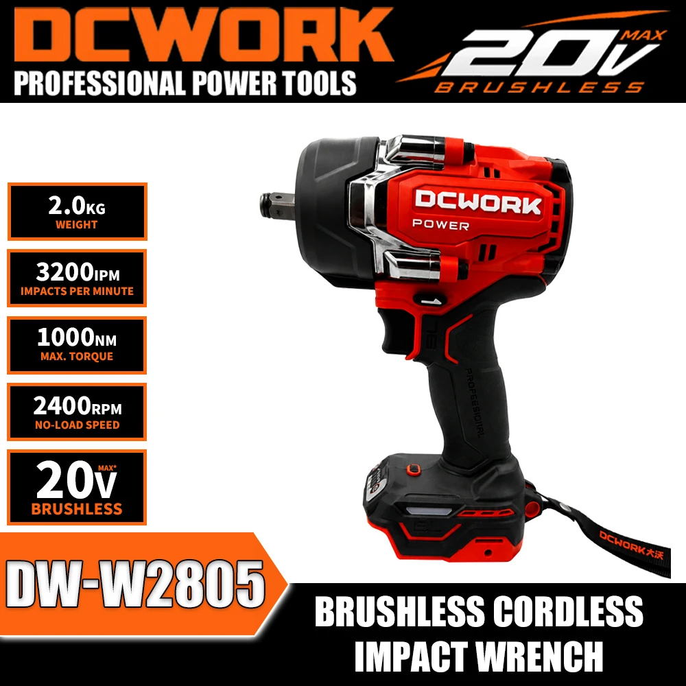 Powerful DCWORK DW-W2805 Brushless Cordless Impact Wrench with Long Battery Life Heavy Duty Work Compatible For Makita Batteries
