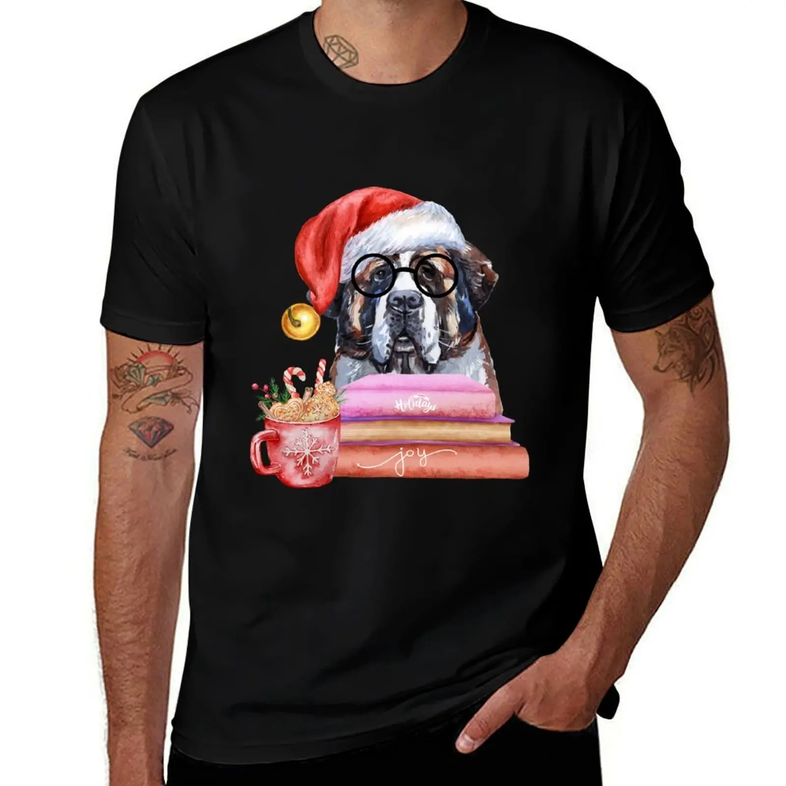 

Saint Bernard Christmas :Saint Bernard With Books T-Shirt Stylish Graphic Short Sleeve Top