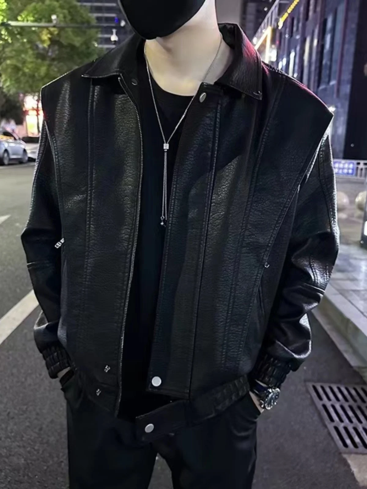 

Повседневная шикарная мужская кожаная куртка Biker Sle, универсальная осенне-весенняя высококачественная молодежная энергетическая длинная застежка-молния све