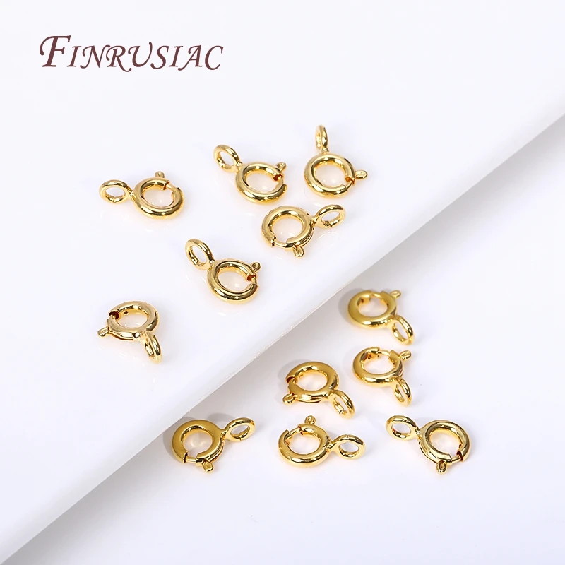 

5/5.5/6/7mm Size 18K Gold Plated Brass Spring Ring Clasp with Open Ring, Round Clasps Connector For Bracelet Necklace Making