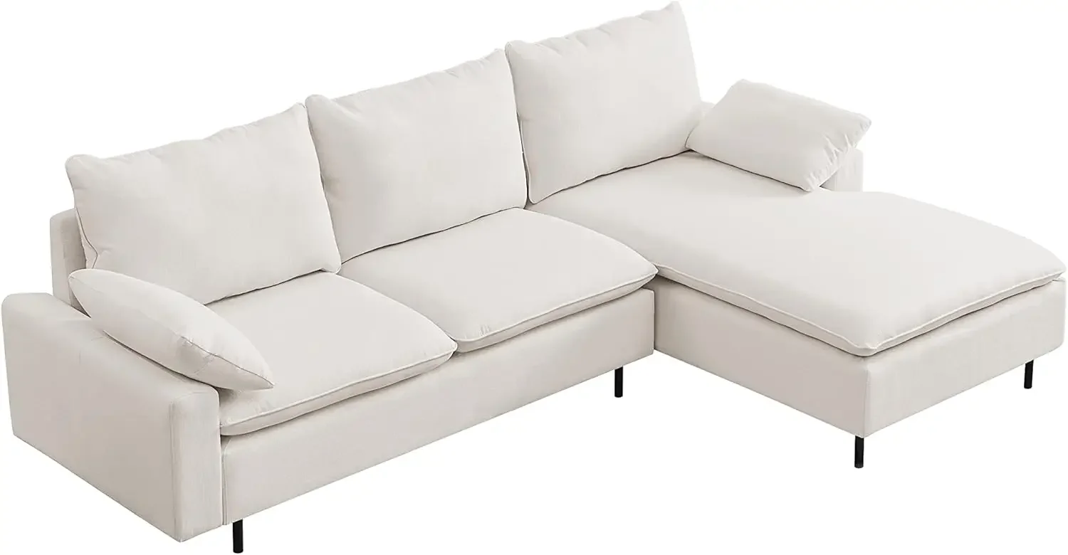 L-Shaped Right-Hand Facing Sectional Sofa with Metal Legs and 2 Pillows(Beige)