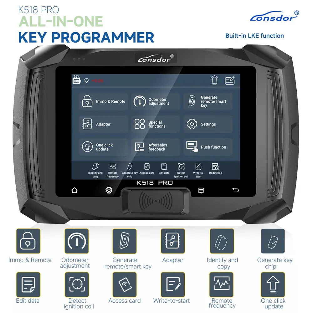 Lonsdor K518 PRO مبرمج الإصدار العالمي الكامل مع مفتاح ذكي LT20 لكابل Toyota FP30 كابل BCM FCA 12 + 8 JLR ADP محول