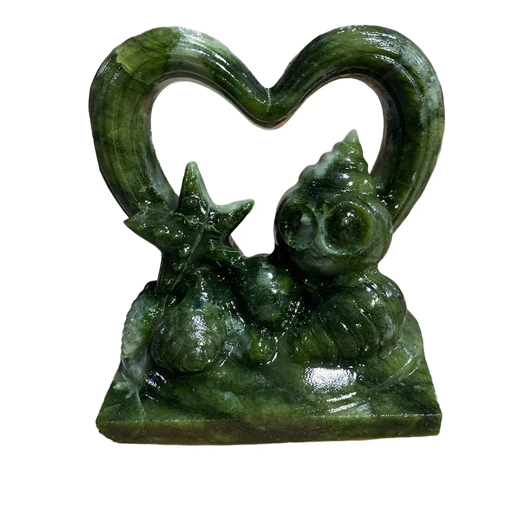 Wholesale Natural Xiuyan Jade Heart Shell Star Figurine - 10cm Handcrafted Gemstone Ocean Theme Statue Collectible