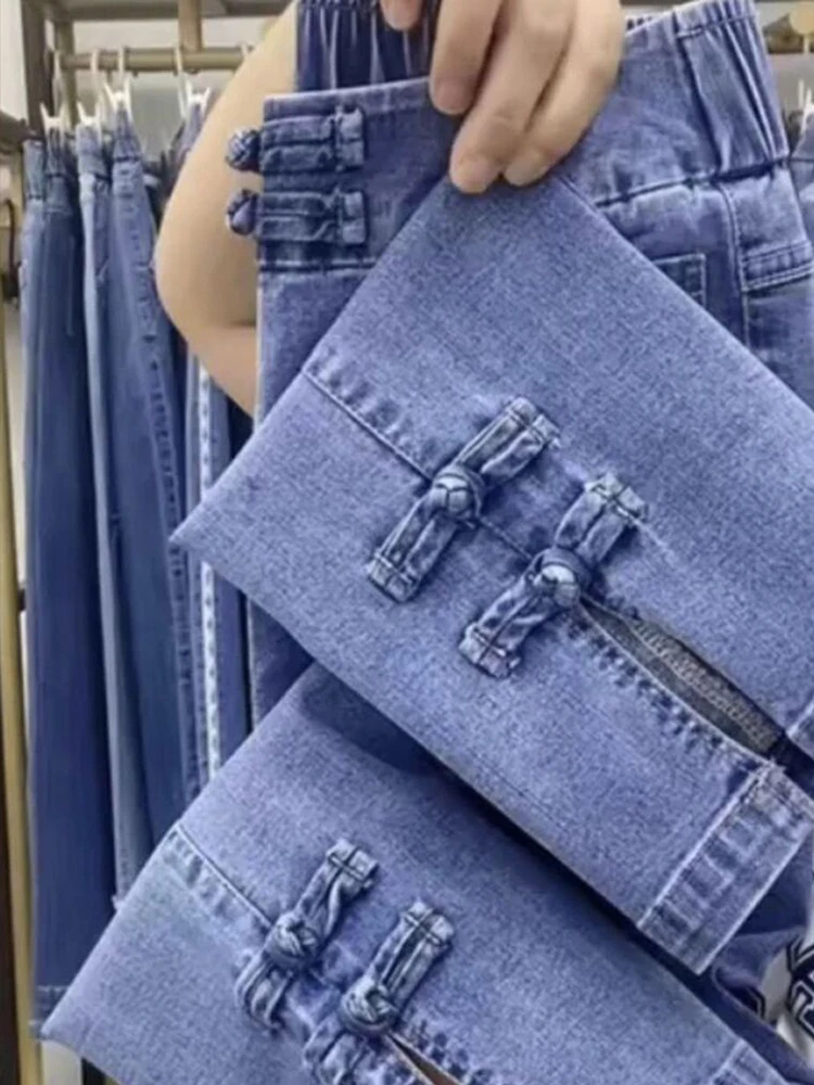Damskie jeansy kowbojskie z wysokim stanem, luźne, proste, do kostki, w stylu koreańskim, przedłużane, na wiosnę i jesień 2025.