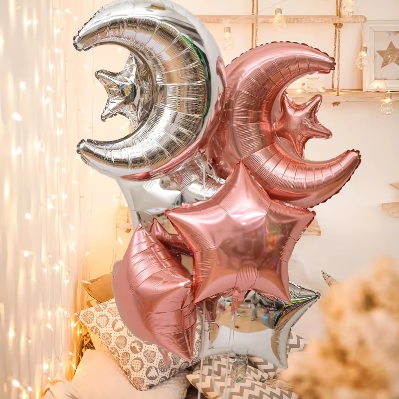 10 قطعة نجوم القمر احباط بالون مملوء بالهليوم عيد مبارك رمضان الديكور 2026 مسلم لوازم الحفلات الإسلامية رمضان كريم الهواء Globos