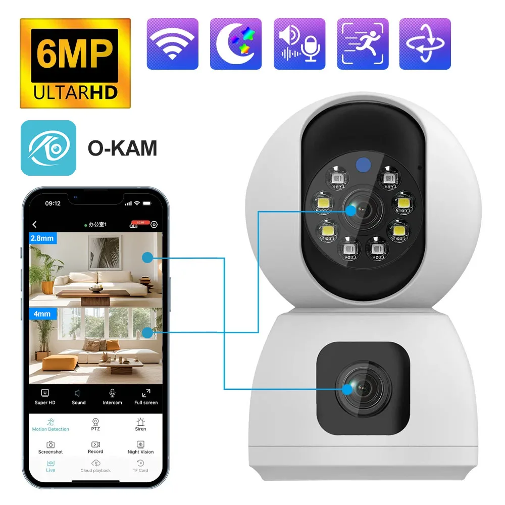 

HFWVISION Wifi Video Survalance Mini Camera 6MP Double Lens 360 ° Cameras Video Home Security CCTV Security Protection