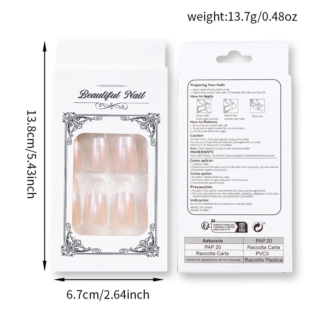 24 قطعة لامعة بيرليسسينت غطاء كامل عارية الأبيض الأظافر وهمية مربع الأبيض الفرنسية الصحافة على الأظافر أنيقة الأوسط مربع الأظافر كاذبة # ^& #3