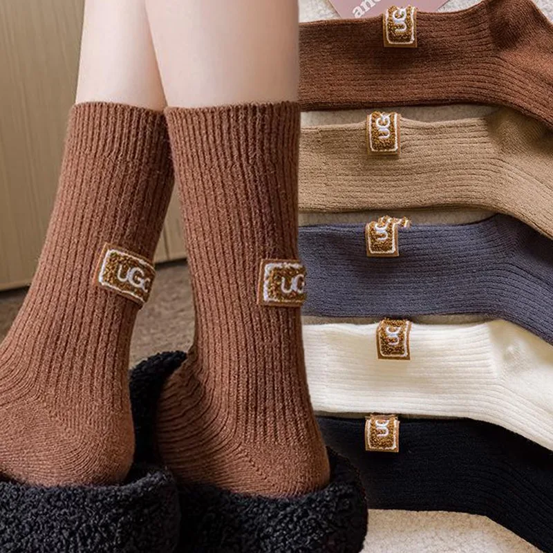 

Модные зимние носки, уютные утепленные ворсовые носки до середины икры, повседневные хлопковые мягкие вязаные теплые зимние ботинки, носки, обувь, чулочно-носочные изделия с принтом