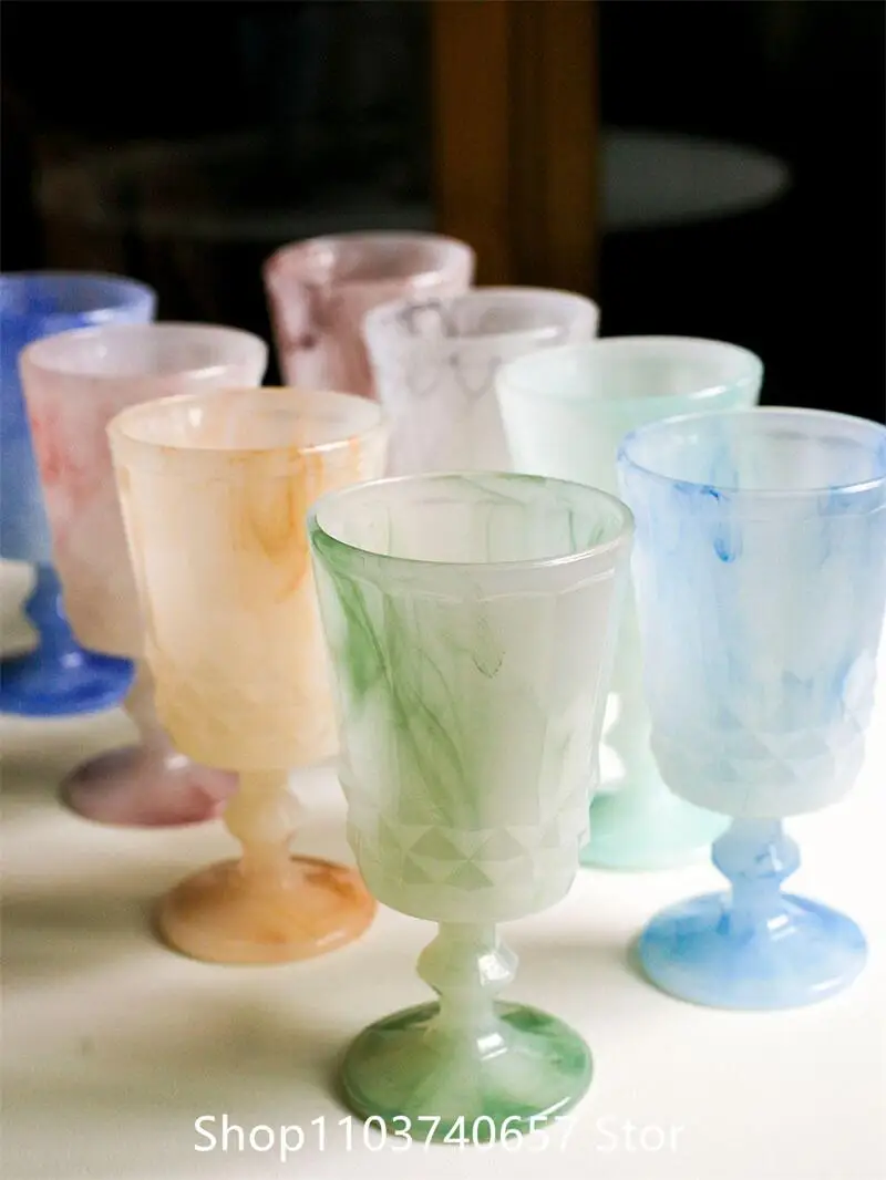 

Milk jade Glass Cup Goblet Glass Wine Glass Colorful Retro Glass Champagne Cocktail Glasses