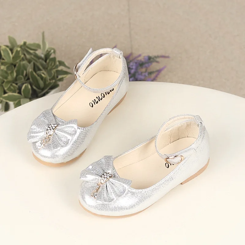 Girls Princess Leather Shoes Spring Autumn Elegant Kid Ballet Shoes Ankle-strap Bowtie Fashion Causal Children\'s Flats Versatile