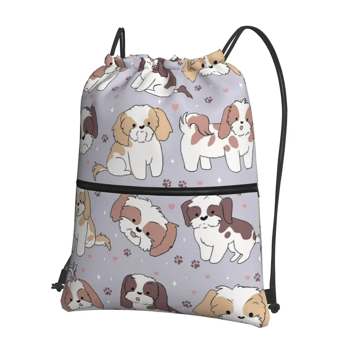 Shih Tzu Dog Portable Backpacks Drawstring Bag Casual Drawstring Bundle Pocket Shoes Bags For Travel Sport Man Woman