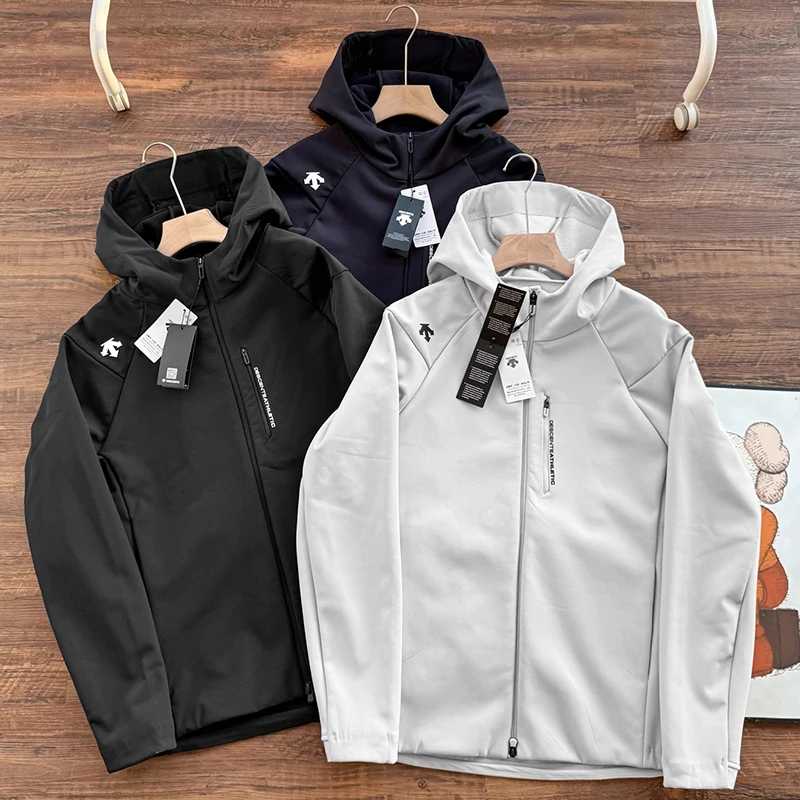 Sports and fitness plus velvet soft shell jacket stand collar long sleeve men's jacket 2026 autumn new style DESCENTE