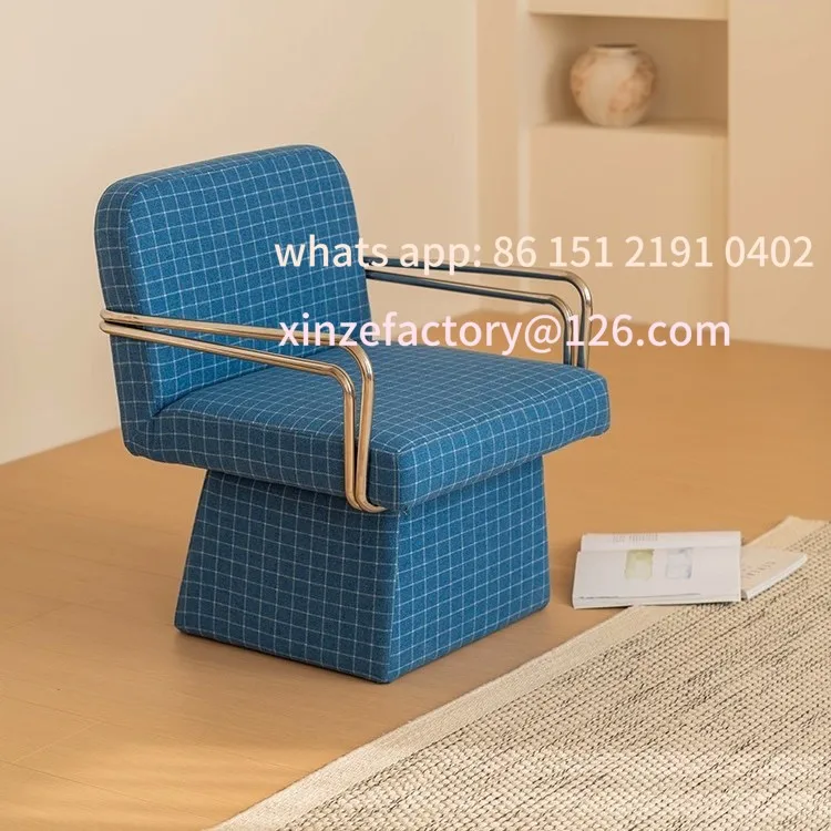 Customizable Rotatable Sofa Chair Living Room Balcony Leisure Lazy Sofa Chair Blue Plaid Single Chair