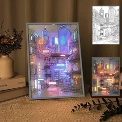 Anime LED Beautiful City Night View Light Painting,HD Picture Narrow Bezel Usb Plug Dimming Romantic Home Decorations Night Lamp