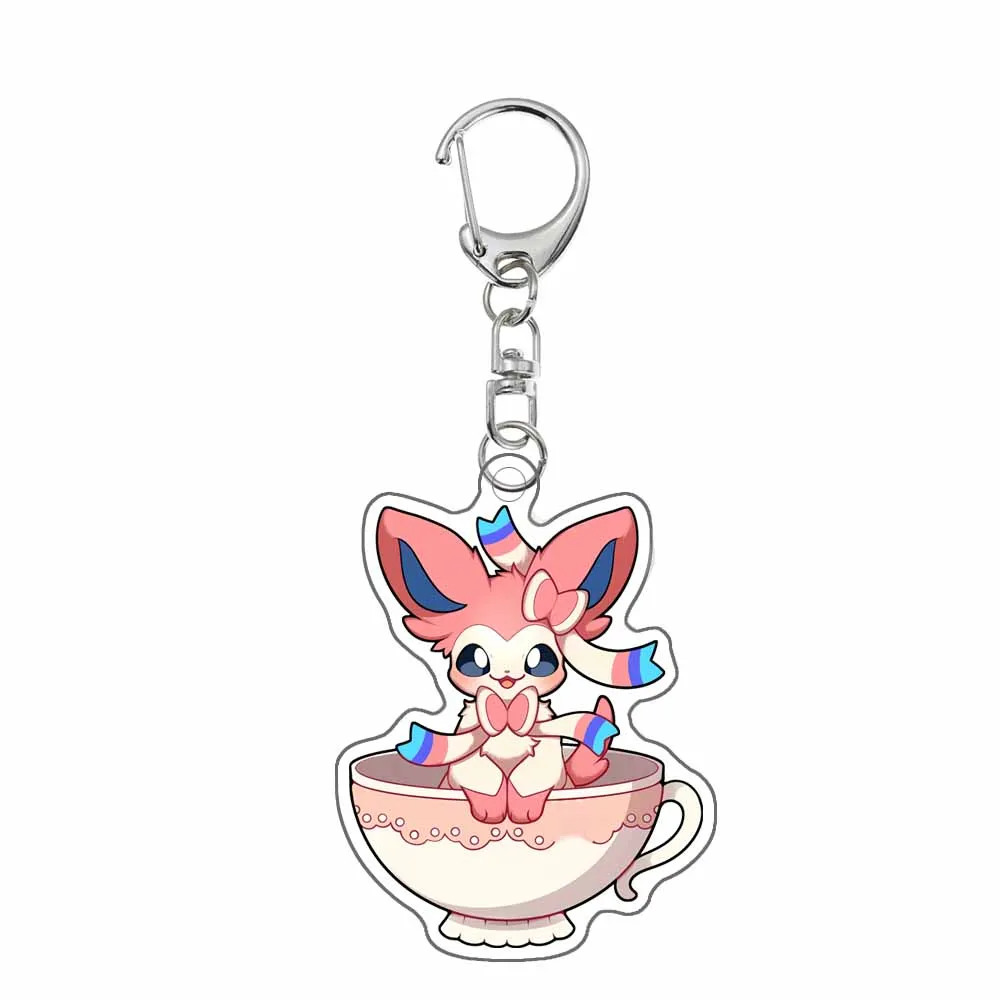 Portachiavi Acrilico con Eevee ed evoluzioni in tazza da Té