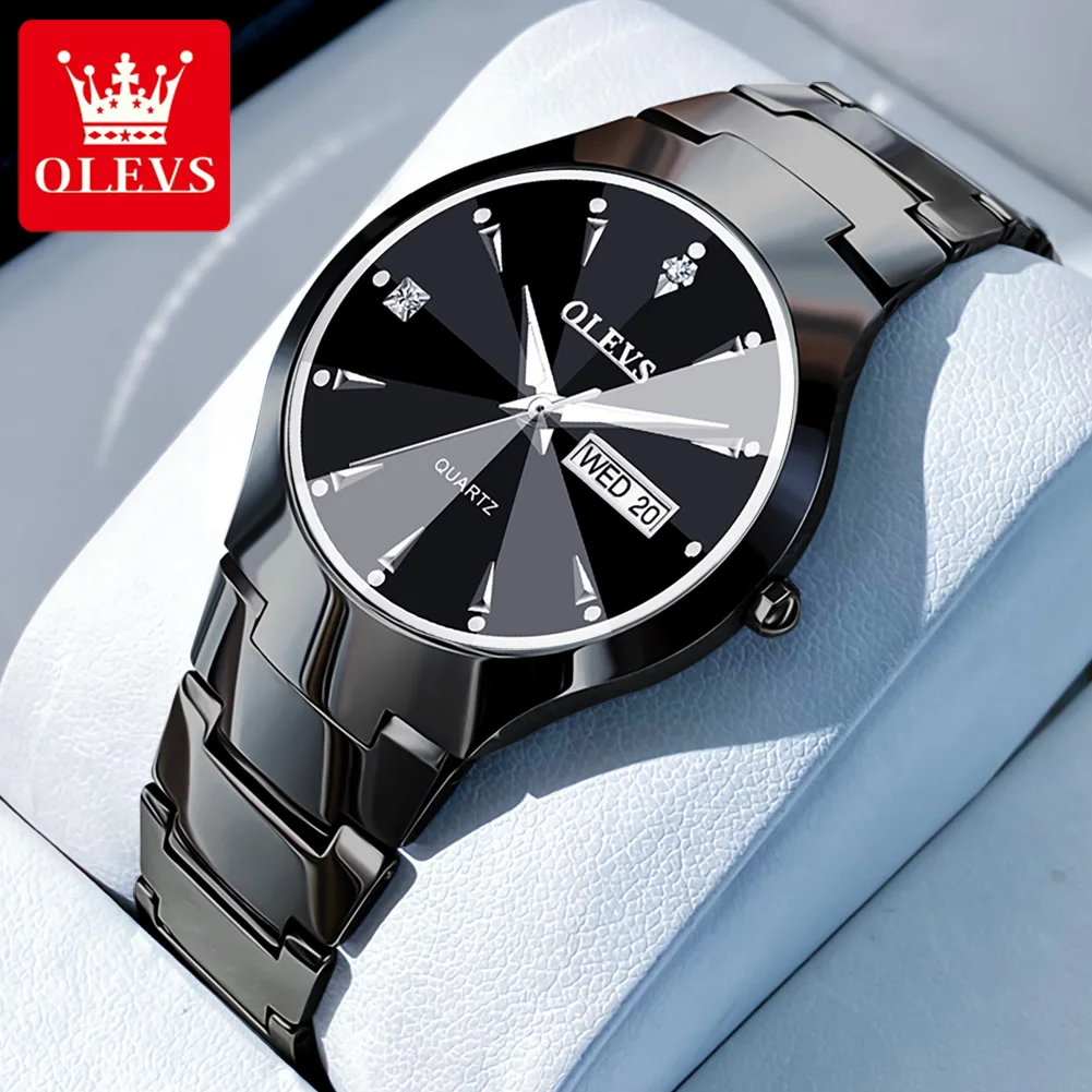 OLEVS-relojes para hombre de marca superior, reloj de cuarzo Original de lujo para hombre, resistente al agua, caja de acero de tungsteno, correa