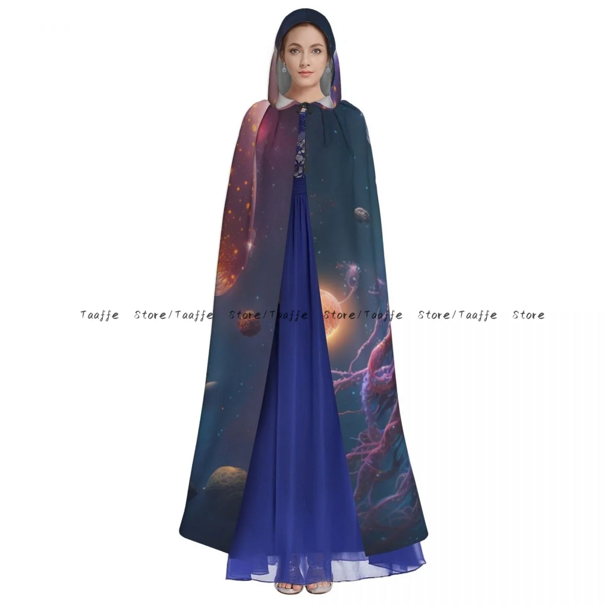 Medieval Cosplay Cloak Hooded Coat Fantastic Jellyfish In Space Floating Among Stars Planets Cape Long Costume Wizard Cloak