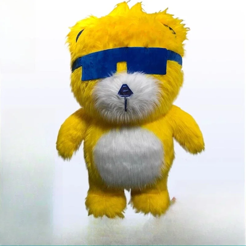 선글라스를 착용한 풍선 쿨 베어 마스코트 의상, 엔터테인먼트 할로윈 크리스마스 파티 소품을 위한 털이 있는 블로우 업 슈트