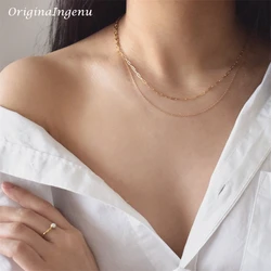 14K 골드 채워진 더블 레이어 목걸이, 수제 골드 초커 보헤미안 체인 콜리어 팜므 콜리 칼라 여성 쥬얼리 보헤미안 목걸이