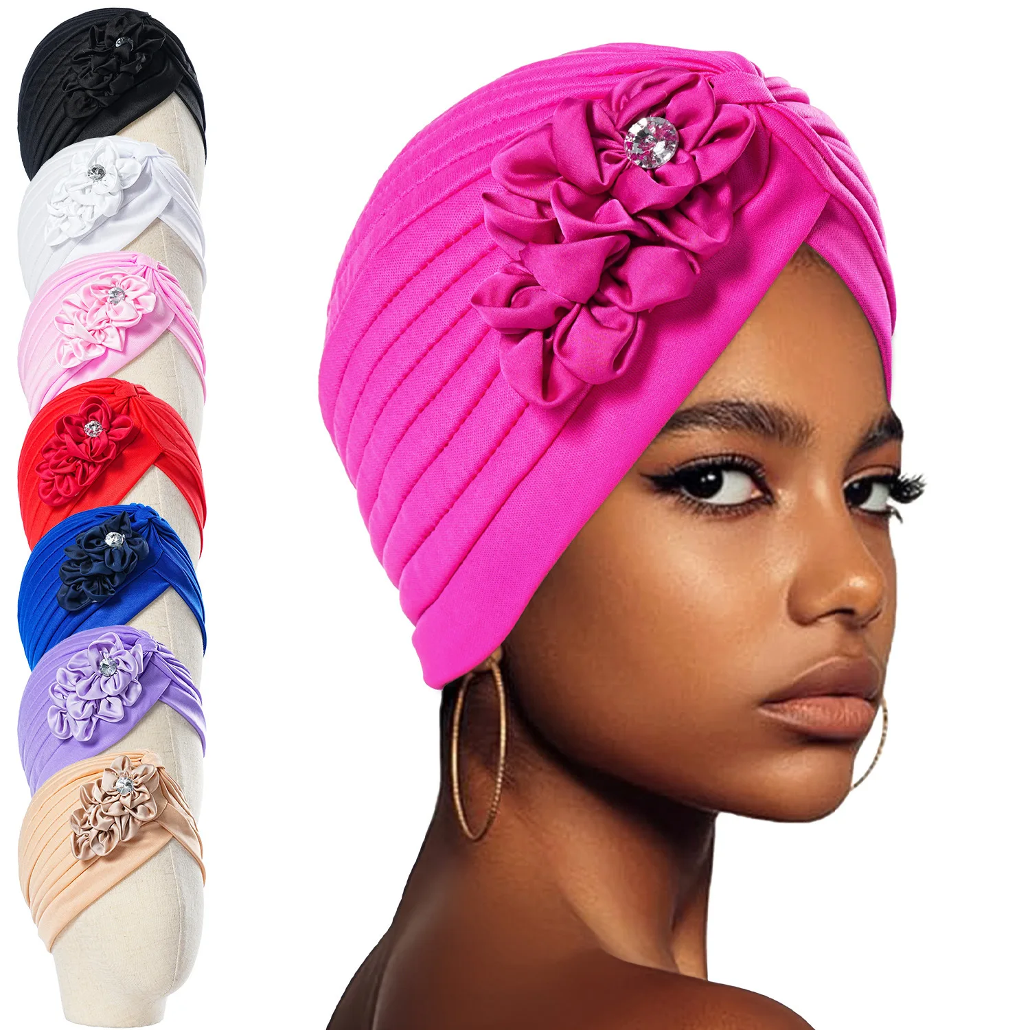 New Women Elegant Rhinestoned flower Turban Fashion Hair Wea