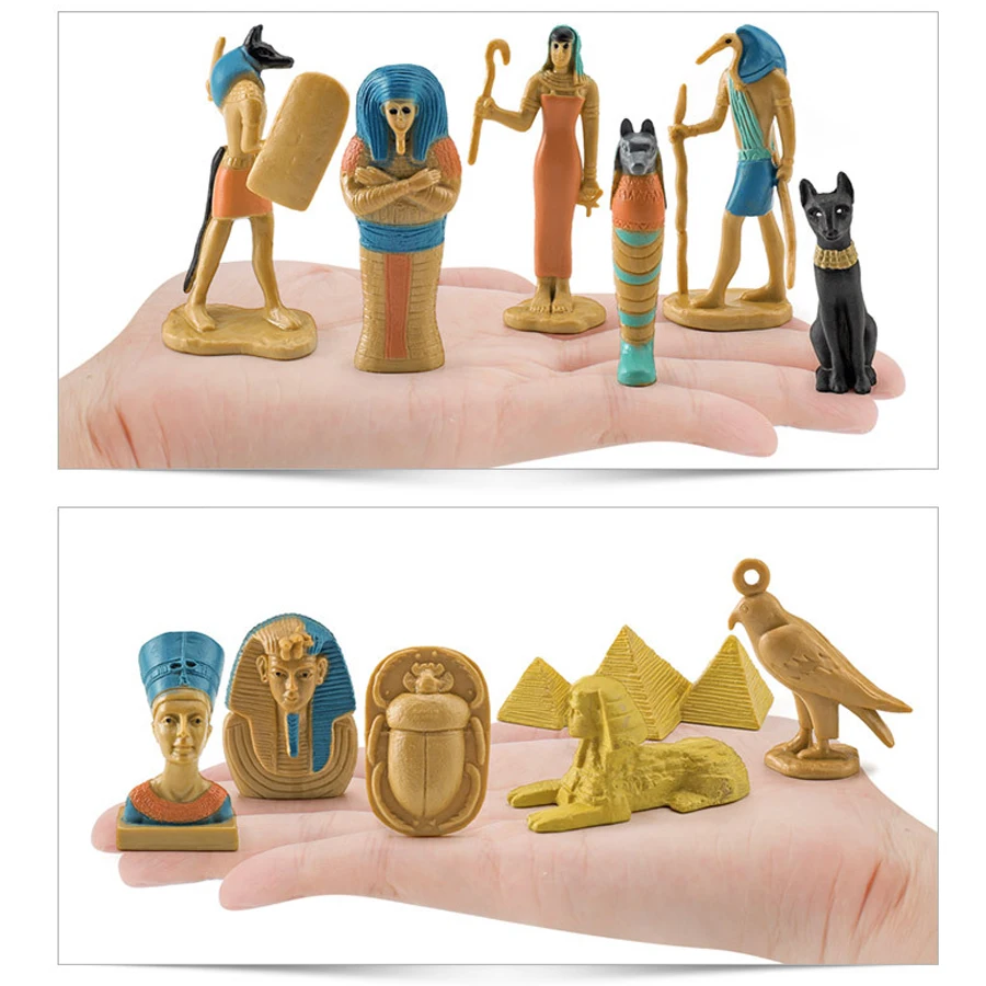 12PCS MINI Ancient Egypt Colored Figurines Include Thoth,Bastet,Scarab,Anubis,Amulet,Isis Collection Decoration Kid Toys