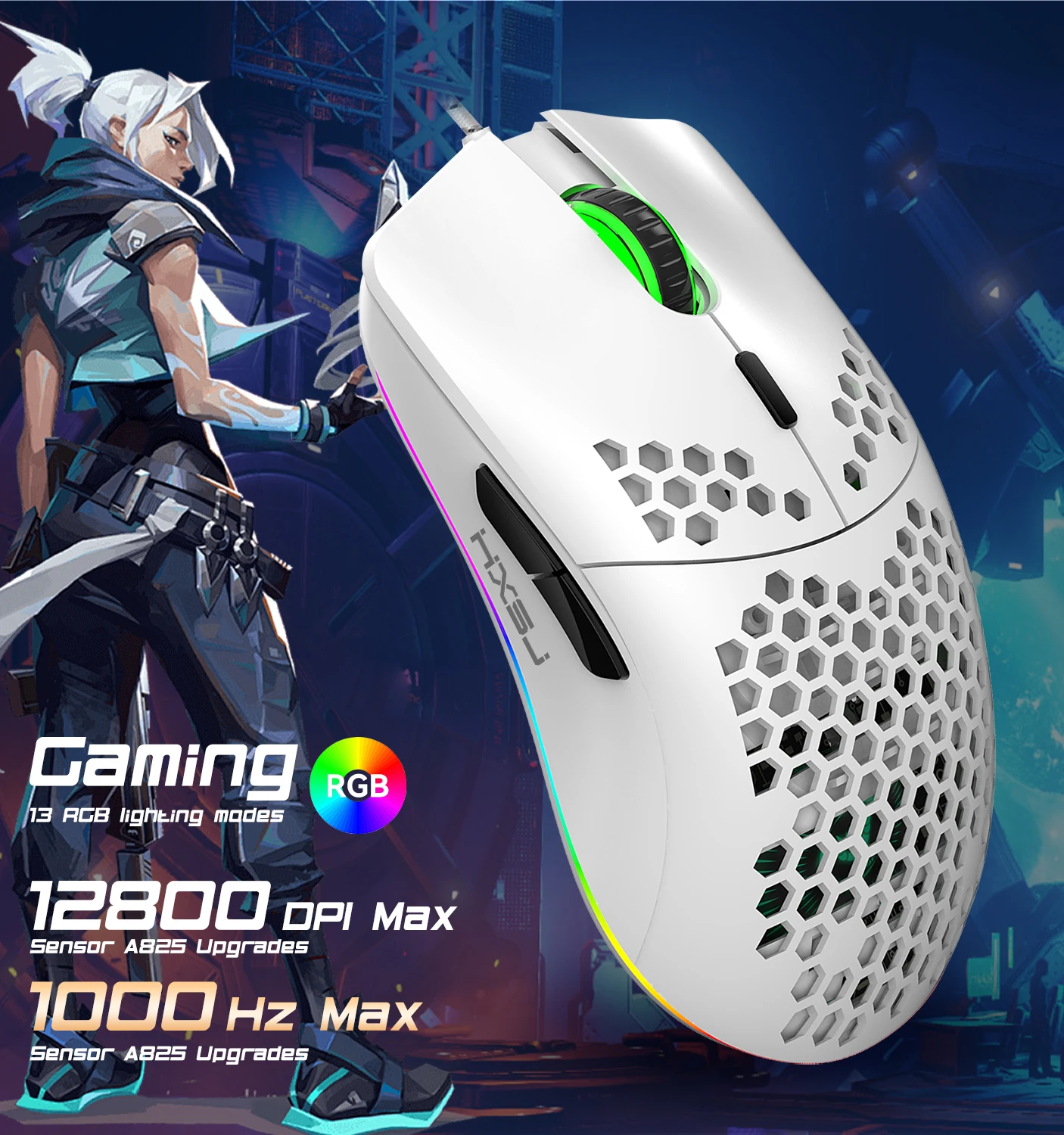 High quality HXSJ J900Pro Macro programmable 1000Hz RGB backlit12800DPI lightweight USB wired gaming mouse for tablet desktop