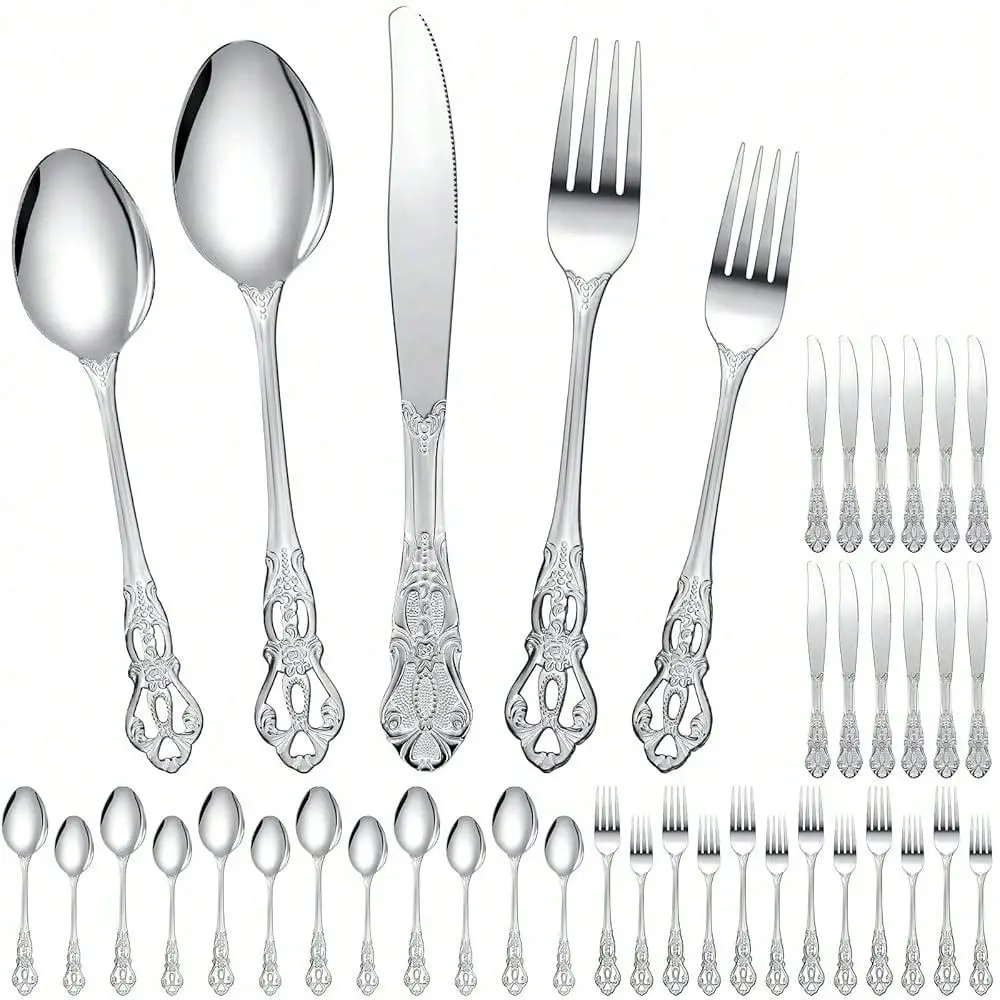 

Pcs Retro Royal Silverware Set Stainless Steel Flatware Tableware Cutlery Utensils Set Including Fork Spoon And For Kitchen Res