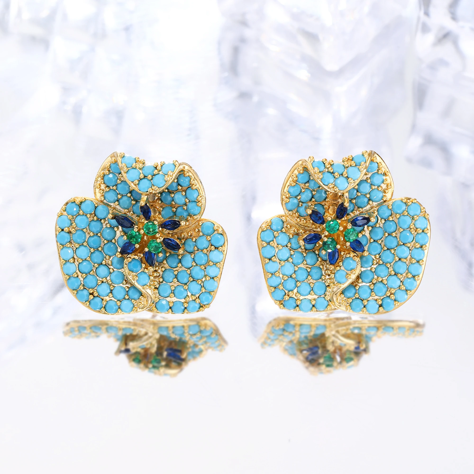 

Fine Turquoise Earrings Gold Plated Women's Gemstone Jewelry