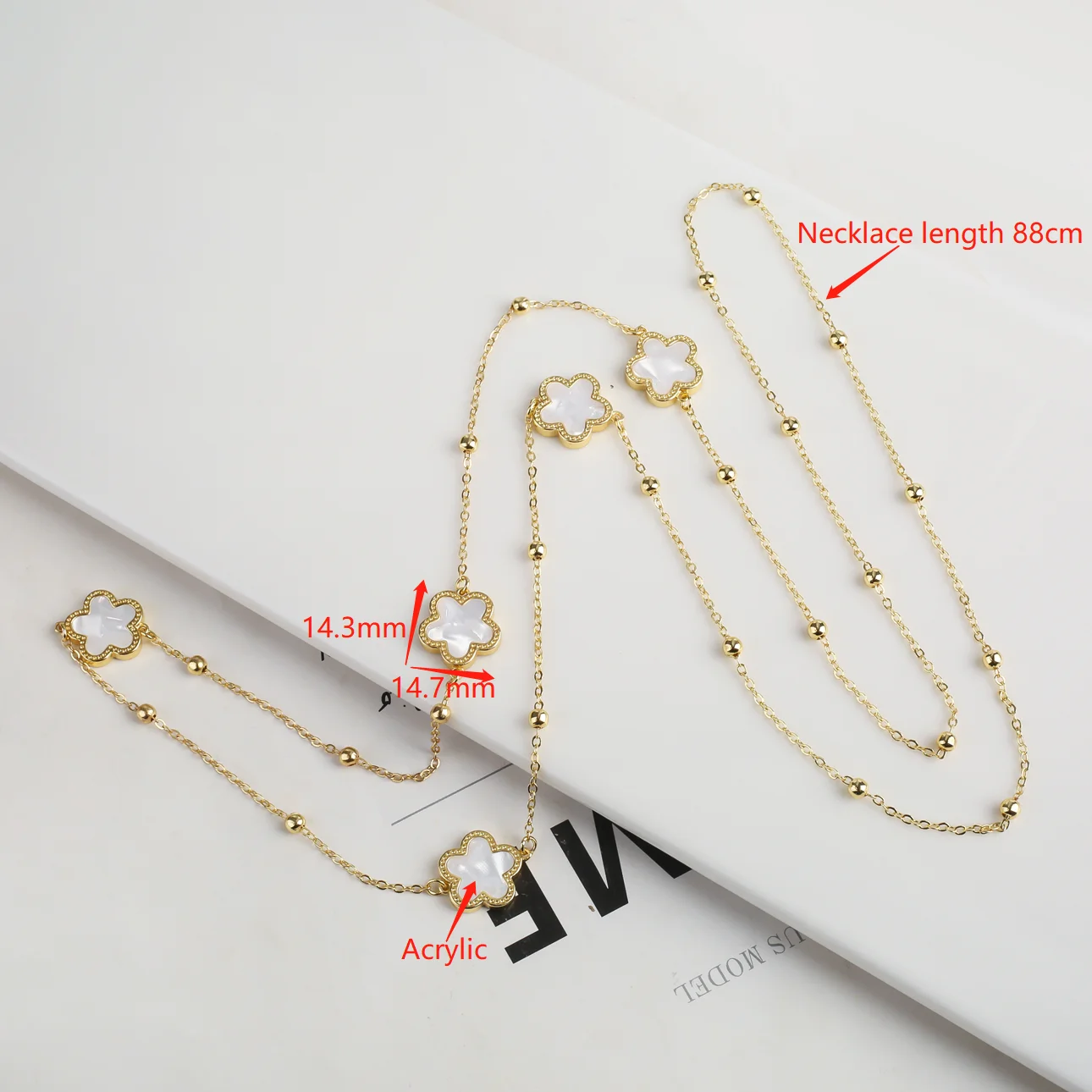 88cm Long Sweater Chain Double Sided Acrylic New Design Pendant Necklace Luxury High Quality Women\'s Gilded Party Gift Clover