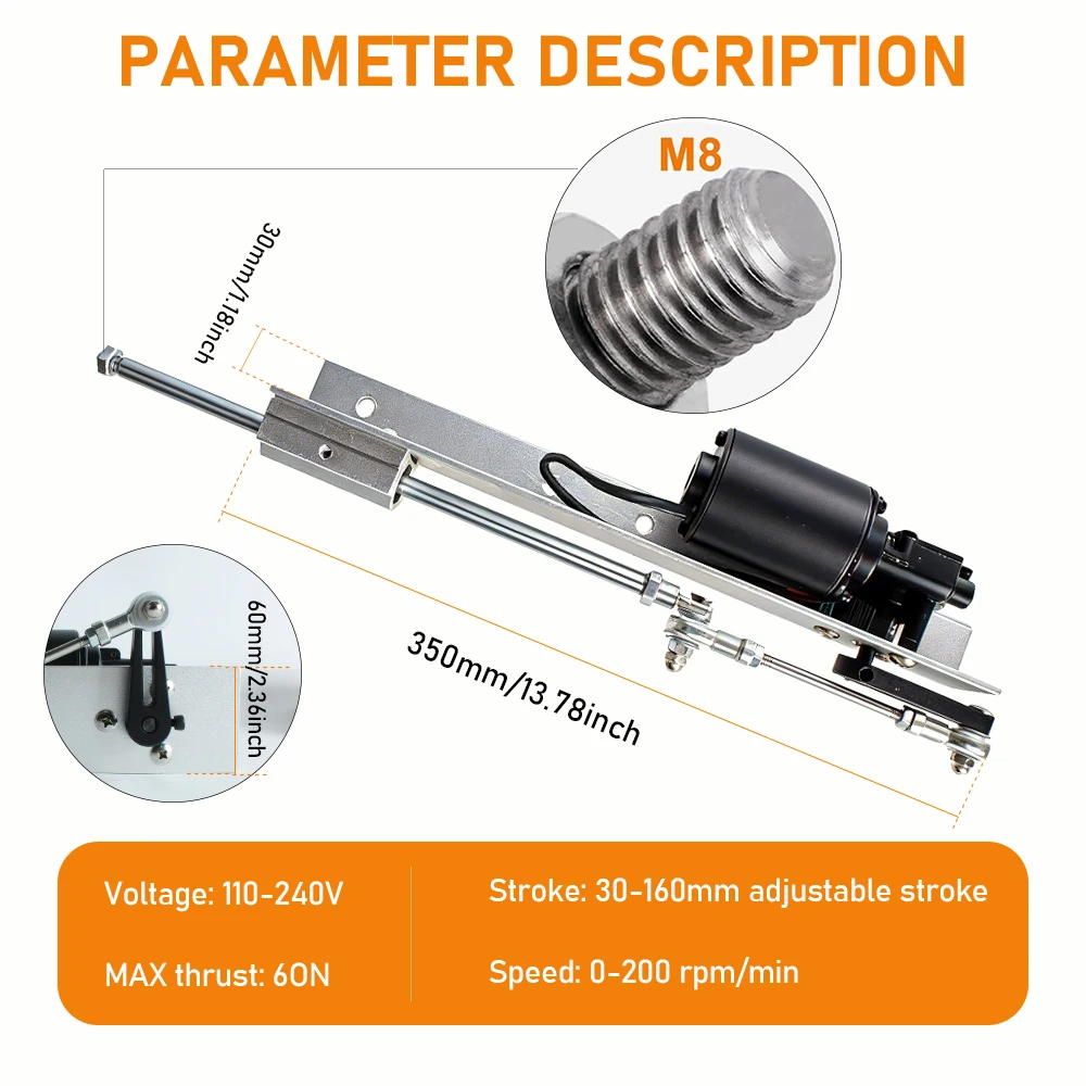 DC 24V Reciprocating Linear Actuator Electric Motor for DIY Automation, Lab Equipment & Hobby Projects, All Metal Construction