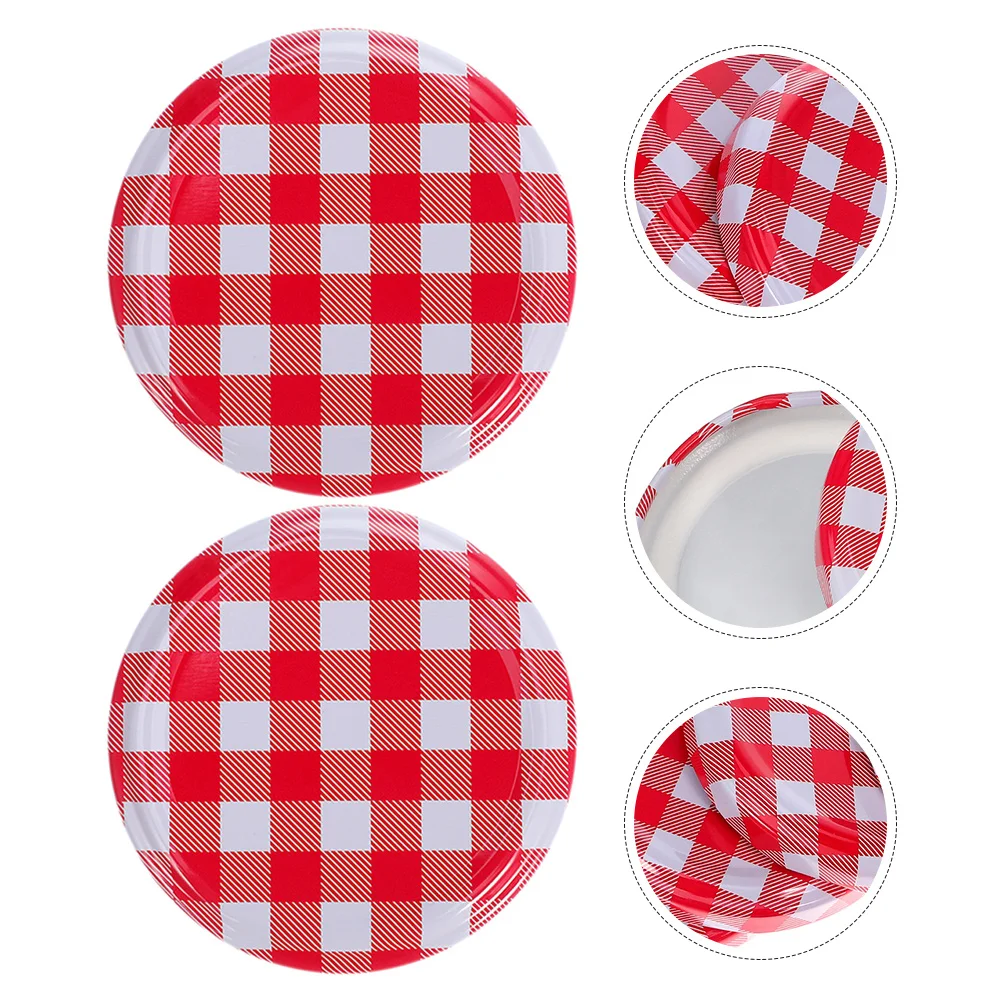 

10Pcs Checked Plaid Jar Lids Replacement Easy Install Aesthetic Practical Wide Mouth Canning Jelly Jar Sealing Accessories