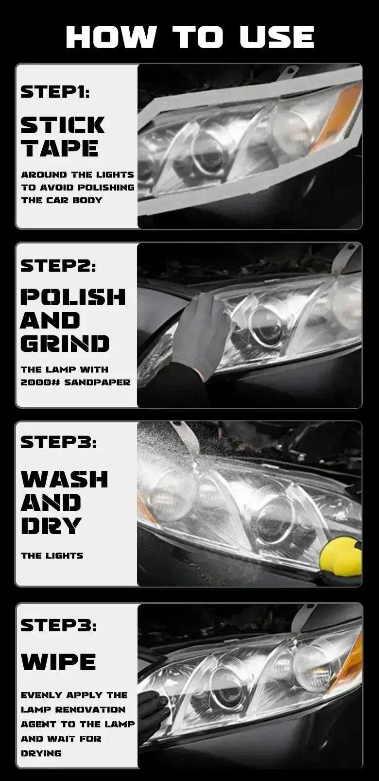 Car Headlight Restoration Paste Yellow Oxidized Polymer Cleaning Paste Lamp Refurbishment Headlamp Repair Polishing Kit view 6