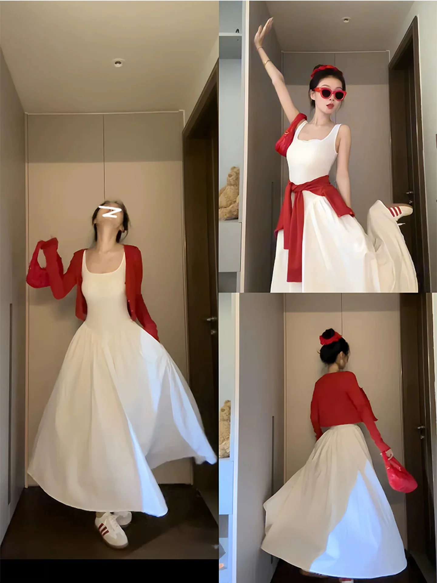 

Elegant White Dress Women's Early Spring 2026 New High-End Waist-Cinching Open Cardigan Long Dress Two-Piece Set Fashion