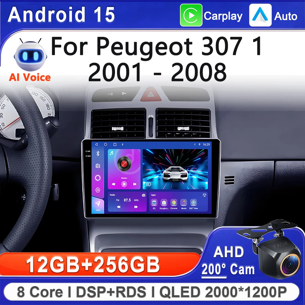 

Android 15 2K Incell Screen Multimedia Stereo For Peugeot 307 1 2001 - 2008 Multimedia Player Stereo Head Unit GPS Navigation BT
