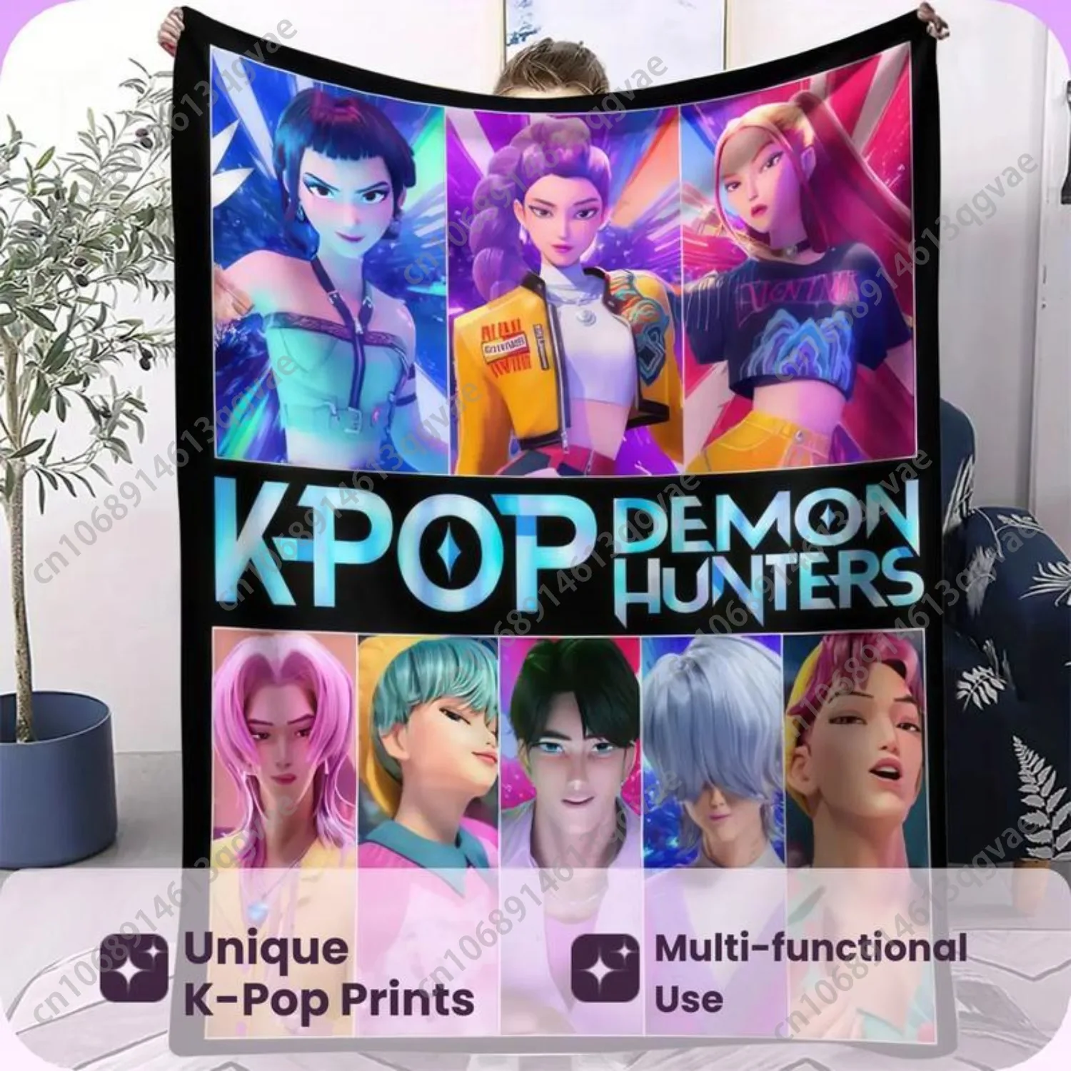 K-Pop D-Demon H-Hunter Blanket Hot Girl Group Boy Group Multipurpose Decorative Blanket Soft Fluffy Flannel Blanket Perfect - Detail 1