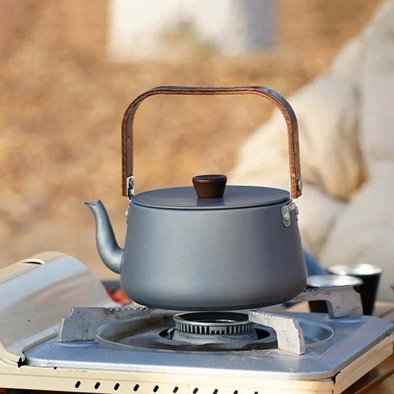 

Походный чайник из алюминиевого сплава 1.1 л с деревянной ручкой, портативный кофейник для кемпинга и пикника