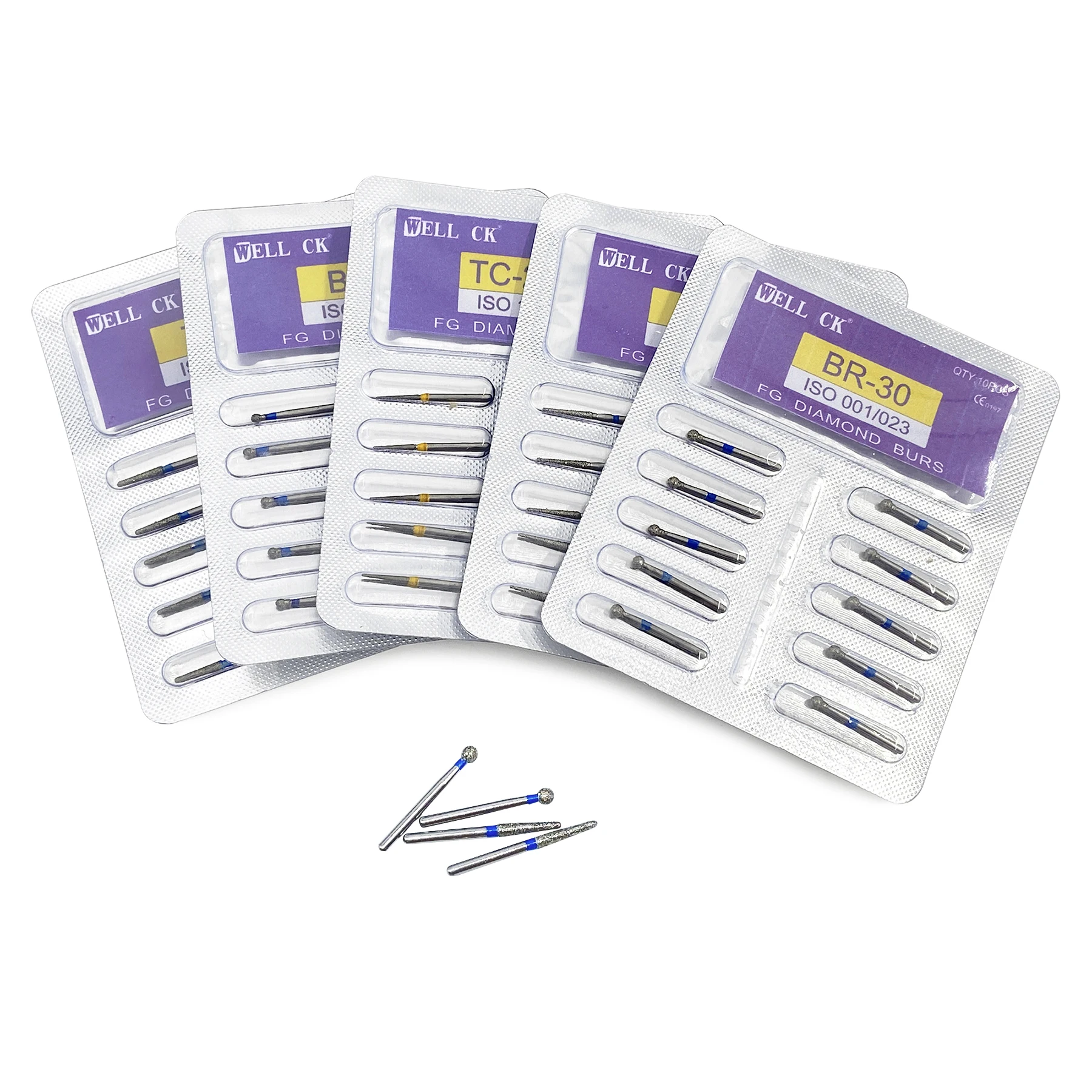 WELLCK 10Pcs/pack Dental Diamond Burs FG 1.6mm for High Speed Handpiece