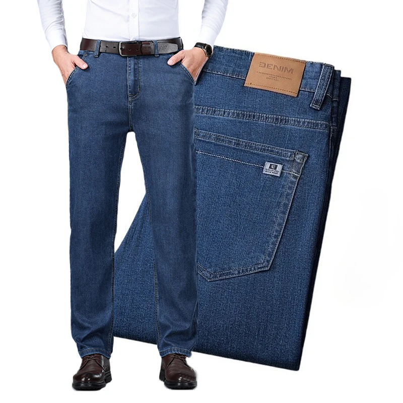 

Fashion Autumn Jeans Men's Brand Lyocell Straight Loose Business Trousers Comfortable Elasticity Male Denim Pants