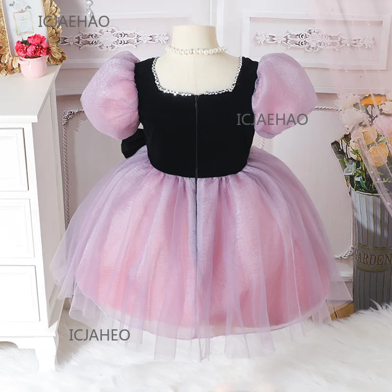 2025 Party Dress Vestido Children Girls Princess Tutu Gown Costume New Matching Kids Birthday Banquet Piano Host Dresses Outfit