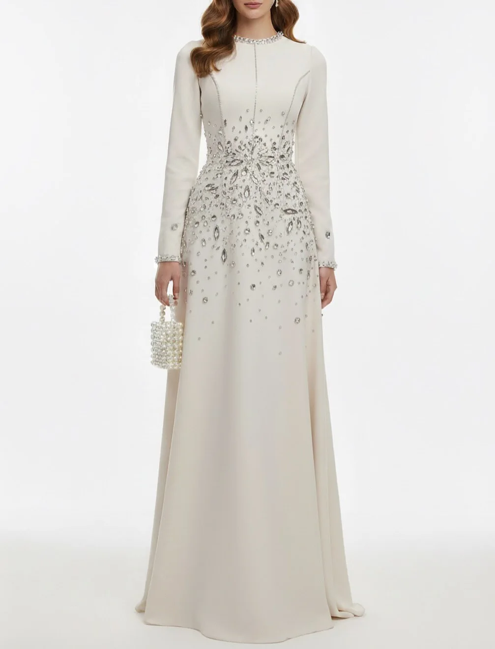 Customized Luxurious Elegant Evening Dresses A Line Satin Jewel Neck Floor Length Rhinestone Beads Happy Gift Party Prom Formal
