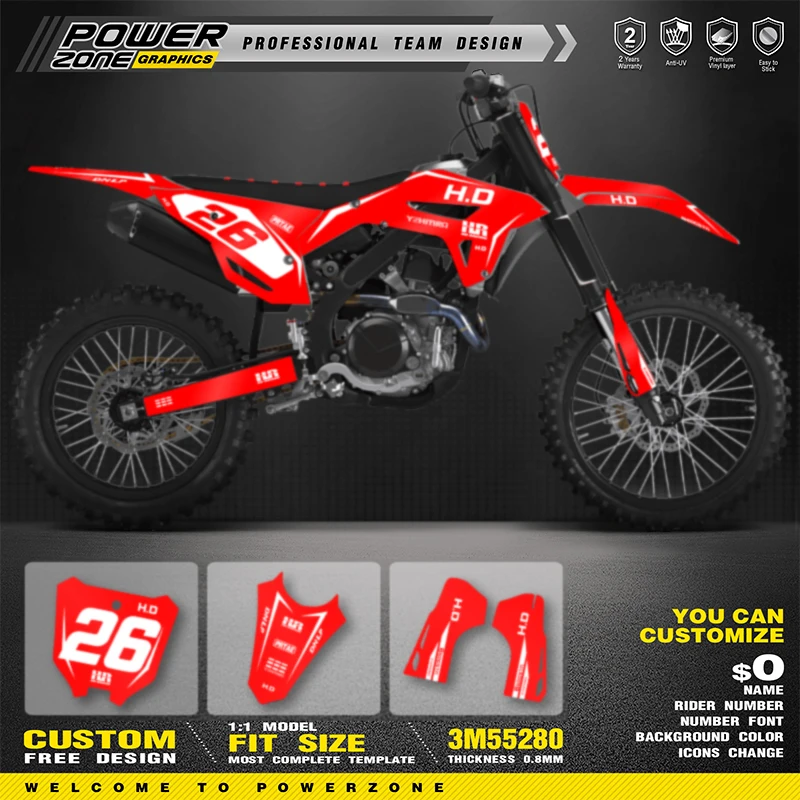 PowerZone Full Graphics Background Decals Stickers Kit For HONDA CRF450R 2021 2022 2023 CRF250R 2022 2023 2024 Motorcycle 22