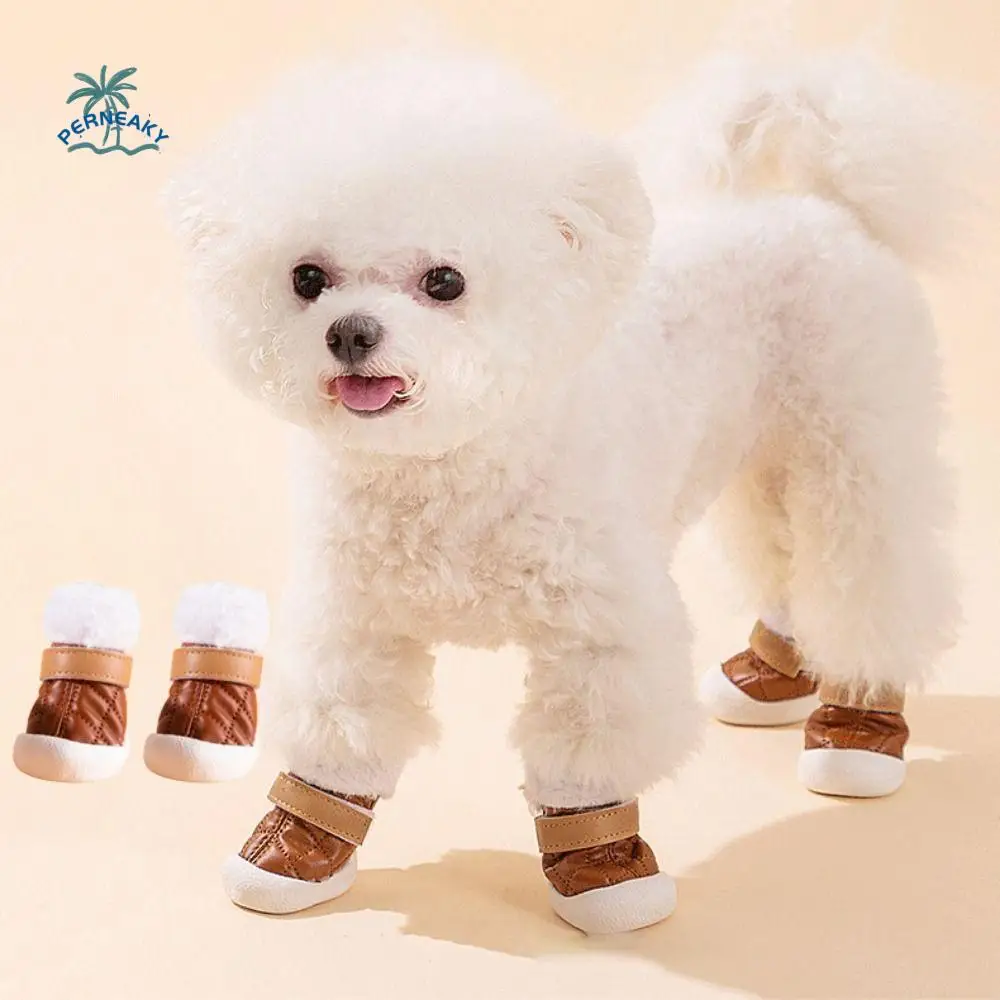 

4pcs/set Thicken Puppy Snow Boots Waterproof Adjustable Winter Dog Shoes Soft Windproof Dog Anti-slip Boots for Dogs Puppy