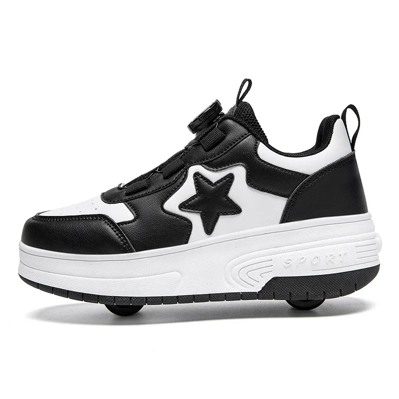 Boys Girls Rage Shoes Four Wheel Student Edition Kids Roller Skating Shoes with Retractable Wheels Adult Walking Skating Shoe