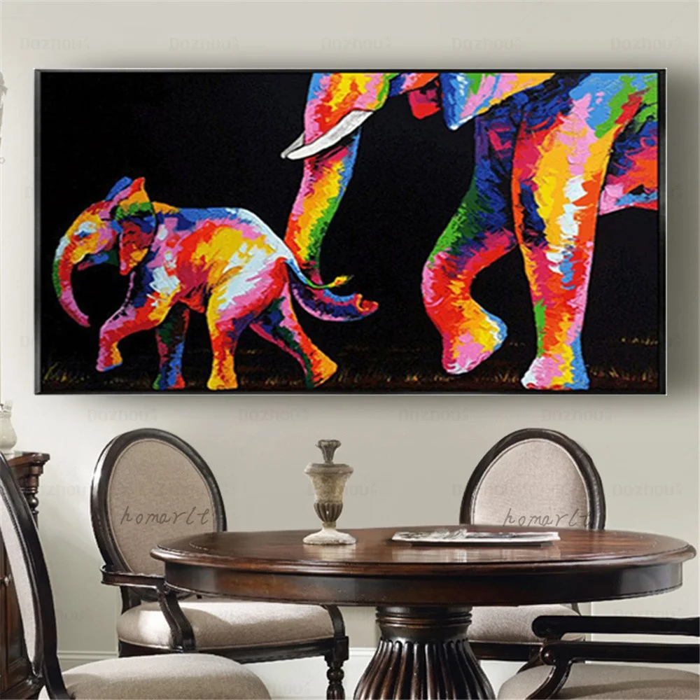 Real Handmade Abstract Drawing Elephant Couples Animal Oil Paintings On Canvas Children's Room Wall Picture Decor Home Live